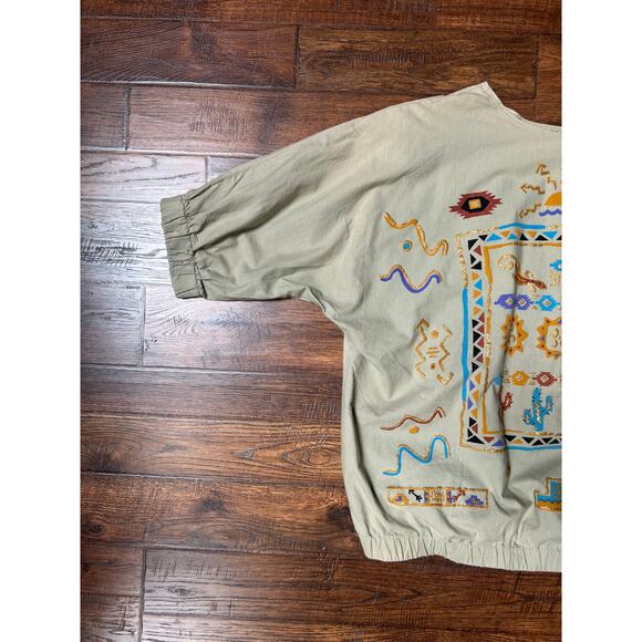 Vintage Elastic Waist Blouse Shirt South Western Bubble Print 2X-Large Risa Ann - Picture 2 of 8